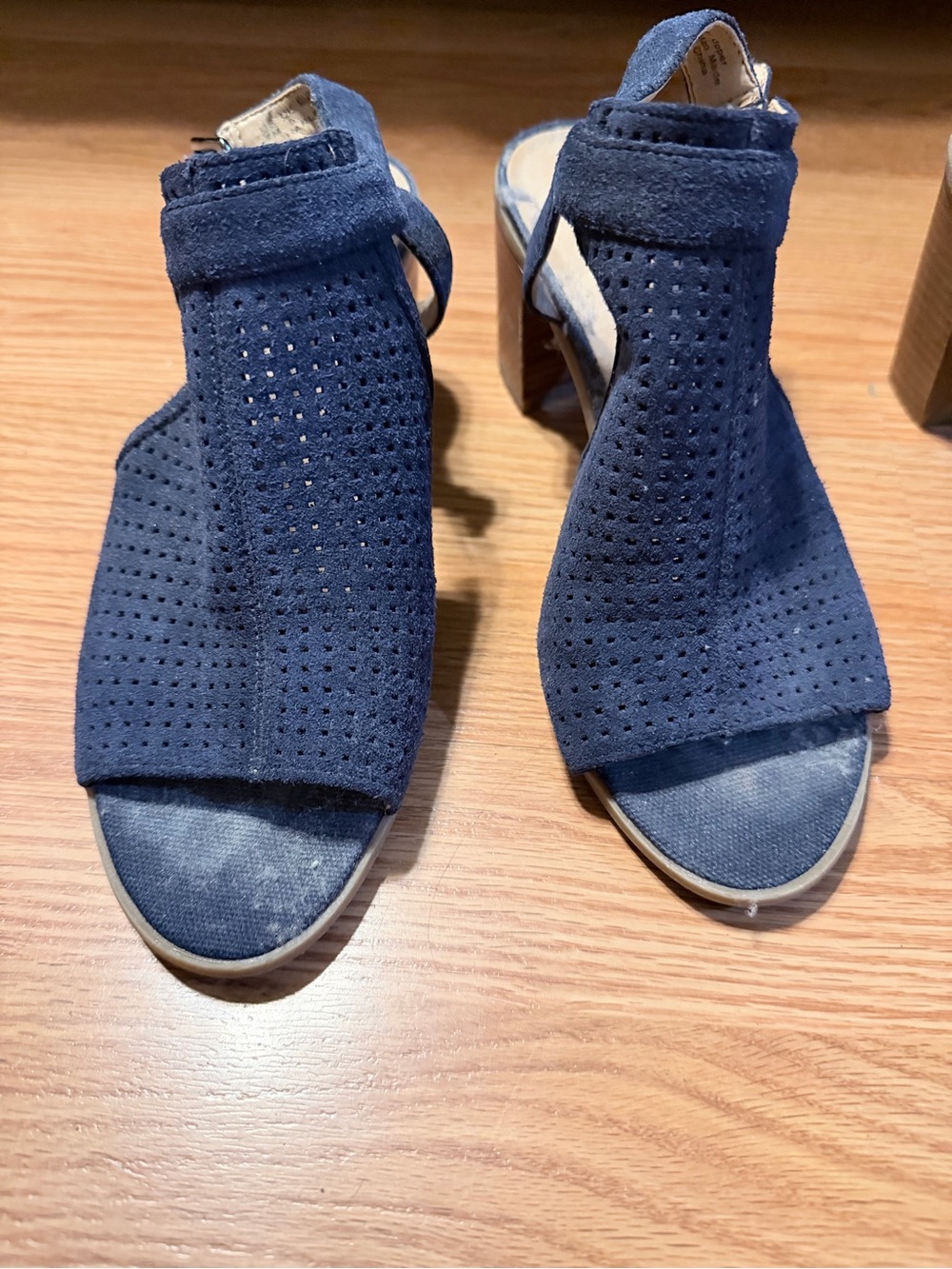 Women's Navy Perforated Open-Toe Heeled Sandals